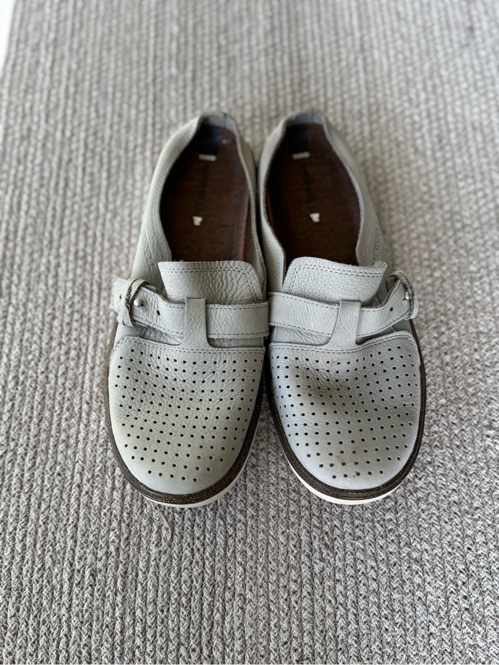 Merrell Light Blue Gray Perforated Leather Flats Loafers Size 8